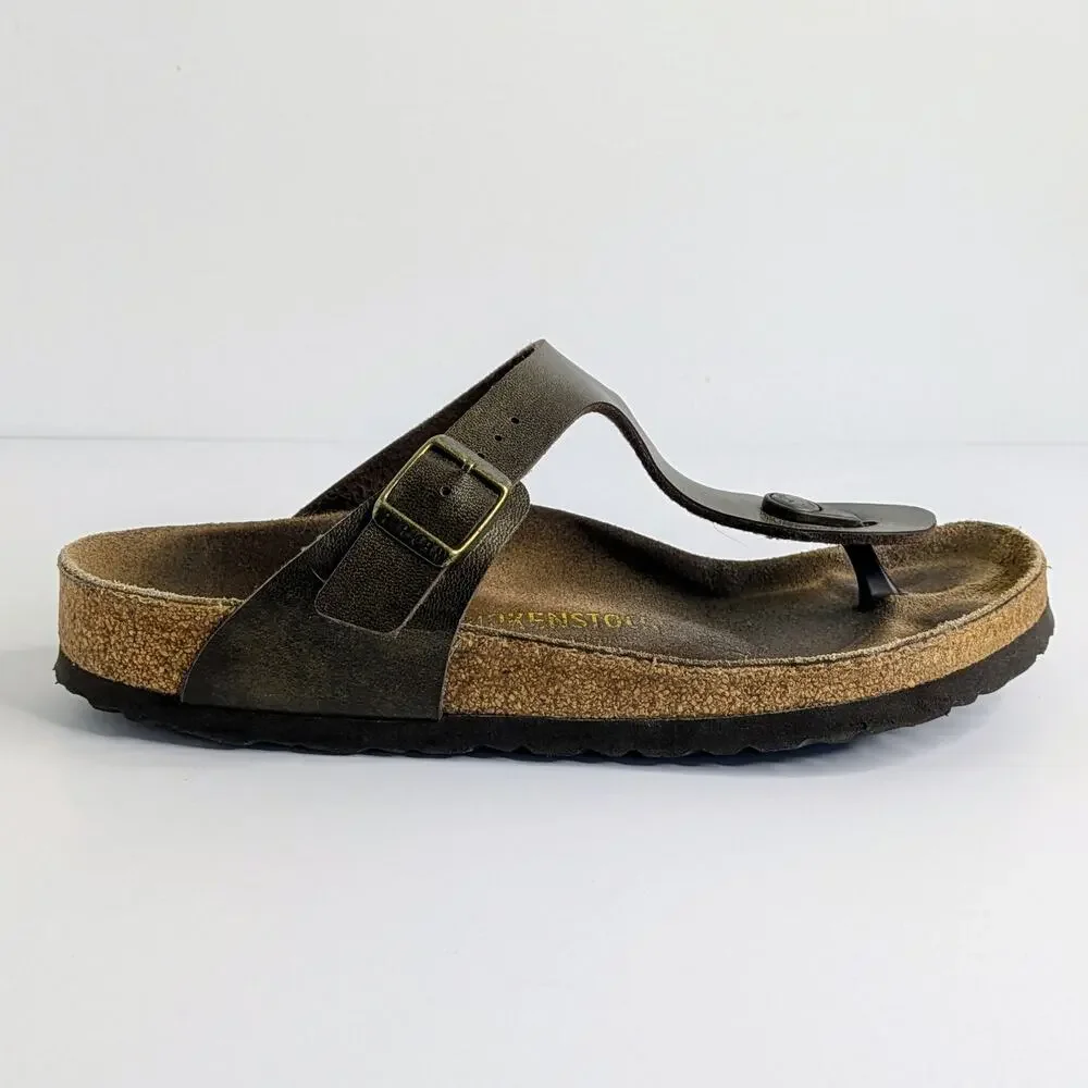 Birkenstock Gizeh Sandals 37 Brown Metallic Thong Flat Cork Footbed 6-6.5